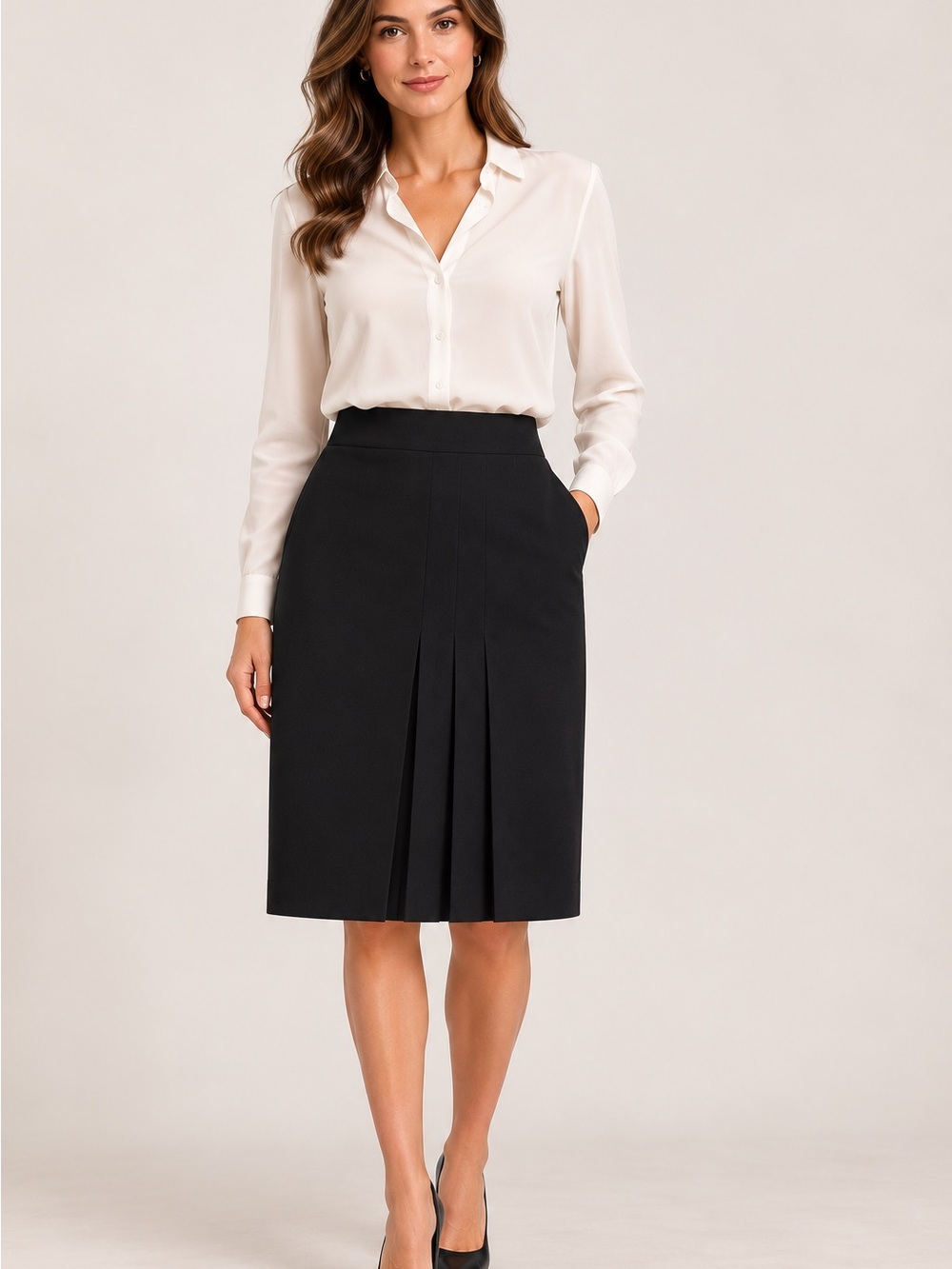 Akris Punto Black Wool Pleated Knee-Length Skirt Size 4